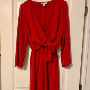 Top shop plunging neckline line red dress.